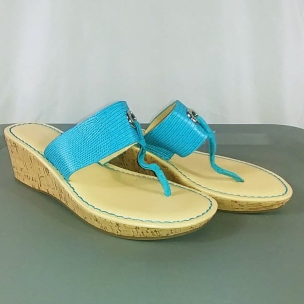Liz Claiborne Women's Blue Cork Heel Wedge Slip On Sandals Shoes Size 8.5M